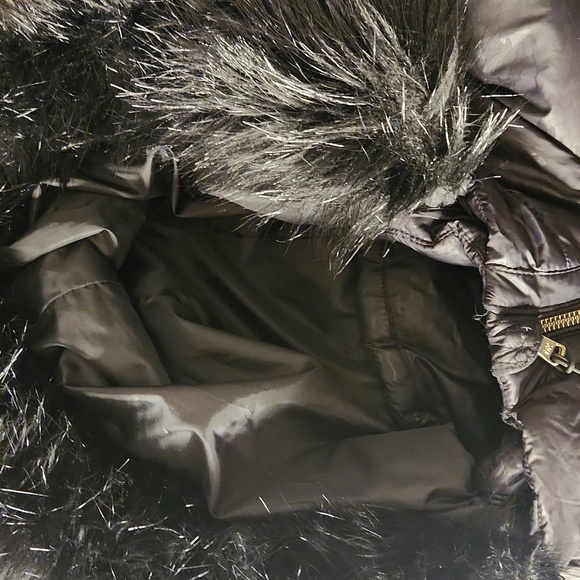 Michael Kors Black Camo Embossed Long Puffer Coat. Parka Faux Fur - Picture 7 of 13